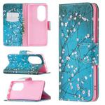 For Huawei P50 Pro Colored Drawing Pattern Horizontal Flip Leather Case with Holder & Card Slots & Wallet(Plum Blossom)