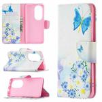 For Huawei P50 Pro Colored Drawing Pattern Horizontal Flip Leather Case with Holder & Card Slots & Wallet(Pansy)