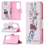 For Huawei P50 Pro Colored Drawing Pattern Horizontal Flip Leather Case with Holder & Card Slots & Wallet(Giraffe)