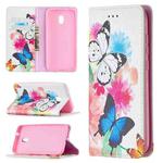 For Nokia C1 Plus Colored Drawing Pattern Invisible Magnetic Horizontal Flip PU Leather Case with Holder & Card Slots & Wallet(Two Butterflies)
