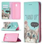 For Nokia C1 Plus Colored Drawing Pattern Invisible Magnetic Horizontal Flip PU Leather Case with Holder & Card Slots & Wallet(Cat)