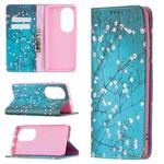For Huawei P50 Pro Colored Drawing Pattern Invisible Magnetic Horizontal Flip PU Leather Case with Holder & Card Slots & Wallet(Plum Blossom)