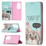 For Huawei P50 Pro Colored Drawing Pattern Invisible Magnetic Horizontal Flip PU Leather Case with Holder & Card Slots & Wallet(Cat)