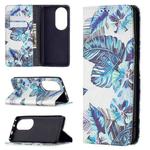 For Huawei P50 Pro Colored Drawing Pattern Invisible Magnetic Horizontal Flip PU Leather Case with Holder & Card Slots & Wallet(Blue Leaves)