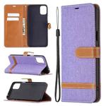 For LG K42 Color Matching Denim Texture Horizontal Flip Leather Case with Holder & Card Slots & Wallet & Lanyard(Purple)