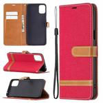 For LG K42 Color Matching Denim Texture Horizontal Flip Leather Case with Holder & Card Slots & Wallet & Lanyard(Red)