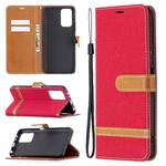 For Xiaomi Redmi Note 10 Pro Color Matching Denim Texture Horizontal Flip Leather Case with Holder & Card Slots & Wallet & Lanyard(Red)