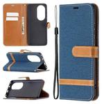 For Huawei P50 Pro Color Matching Denim Texture Horizontal Flip Leather Case with Holder & Card Slots & Wallet & Lanyard(Dark Blue)