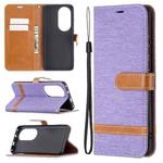 For Huawei P50 Pro Color Matching Denim Texture Horizontal Flip Leather Case with Holder & Card Slots & Wallet & Lanyard(Purple)