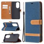 For Huawei P50 Color Matching Denim Texture Horizontal Flip Leather Case with Holder & Card Slots & Wallet & Lanyard(Dark Blue)