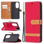 For Huawei P50 Color Matching Denim Texture Horizontal Flip Leather Case with Holder & Card Slots & Wallet & Lanyard(Red)