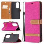 For Huawei P50 Color Matching Denim Texture Horizontal Flip Leather Case with Holder & Card Slots & Wallet & Lanyard(Rose Red)