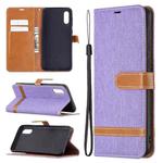 For Samsung Galaxy A02 Color Matching Denim Texture Horizontal Flip Leather Case with Holder & Card Slots & Wallet & Lanyard(Purple)