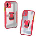 For iPhone 11 Clear TPE + PC + TPU Magnetic Shockproof Case with Ultra-thin Ring Holder(Red)