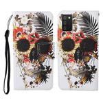 For Samsung Galaxy A02s (US Version) Colored Drawing Pattern Horizontal Flip Leather Case with Holder & Card Slots & Wallet & Lanyard(Flower Skull)