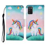 For Samsung Galaxy A02s (US Version) Colored Drawing Pattern Horizontal Flip Leather Case with Holder & Card Slots & Wallet & Lanyard(Rainbow Unicorn)