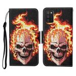 For Samsung Galaxy A02s (EU Version) Colored Drawing Pattern Horizontal Flip Leather Case with Holder & Card Slots & Wallet & Lanyard(Flame Skull)