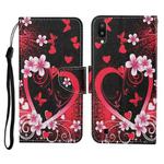 For Samsung Galaxy A10 / M10 Colored Drawing Pattern Horizontal Flip Leather Case with Holder & Card Slots & Wallet & Lanyard(Red Heart)