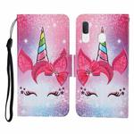 For Samsung Galaxy A20 / A30 Colored Drawing Pattern Horizontal Flip Leather Case with Holder & Card Slots & Wallet & Lanyard(Eyelash Unicorn)