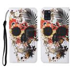 For Samsung Galaxy A21s Colored Drawing Pattern Horizontal Flip Leather Case with Holder & Card Slots & Wallet & Lanyard(Flower Skull)