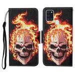 For Samsung Galaxy A21s Colored Drawing Pattern Horizontal Flip Leather Case with Holder & Card Slots & Wallet & Lanyard(Flame Skull)