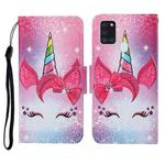 For Samsung Galaxy A21s Colored Drawing Pattern Horizontal Flip Leather Case with Holder & Card Slots & Wallet & Lanyard(Eyelash Unicorn)