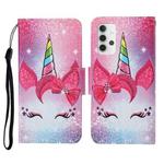 For Samsung Galaxy A32 5G Colored Drawing Pattern Horizontal Flip Leather Case with Holder & Card Slots & Wallet & Lanyard(Eyelash Unicorn)