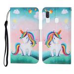 For Samsung Galaxy A40 Colored Drawing Pattern Horizontal Flip Leather Case with Holder & Card Slots & Wallet & Lanyard(Rainbow Unicorn)