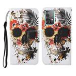 For Samsung Galaxy A52 5G / 4G Colored Drawing Pattern Horizontal Flip Leather Case with Holder & Card Slots & Wallet & Lanyard(Flower Skull)