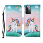 For Samsung Galaxy A72 5G / 4G Colored Drawing Pattern Horizontal Flip Leather Case with Holder & Card Slots & Wallet & Lanyard(Rainbow Unicorn)