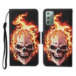 For Samsung Galaxy Note20 Colored Drawing Pattern Horizontal Flip Leather Case with Holder & Card Slots & Wallet & Lanyard(Flame Skull)