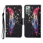 For Samsung Galaxy Note20 Colored Drawing Pattern Horizontal Flip Leather Case with Holder & Card Slots & Wallet & Lanyard(Feather)