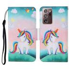 For Samsung Galaxy Note20 Ultra Colored Drawing Pattern Horizontal Flip Leather Case with Holder & Card Slots & Wallet & Lanyard(Rainbow Unicorn)