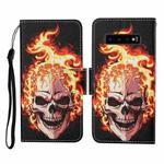 For Samsung Galaxy S10 Colored Drawing Pattern Horizontal Flip Leather Case with Holder & Card Slots & Wallet & Lanyard(Flame Skull)