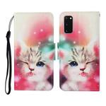 For Samsung Galaxy S20 Colored Drawing Pattern Horizontal Flip Leather Case with Holder & Card Slots & Wallet & Lanyard(Squint Cat)