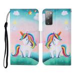 For Samsung Galaxy S20 FE Colored Drawing Pattern Horizontal Flip Leather Case with Holder & Card Slots & Wallet & Lanyard(Rainbow Unicorn)