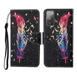 For Samsung Galaxy S20 FE Colored Drawing Pattern Horizontal Flip Leather Case with Holder & Card Slots & Wallet & Lanyard(Feather)