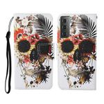 For Samsung Galaxy S21 5G Colored Drawing Pattern Horizontal Flip Leather Case with Holder & Card Slots & Wallet & Lanyard(Flower Skull)