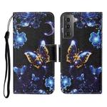 For Samsung Galaxy S21 5G Colored Drawing Pattern Horizontal Flip Leather Case with Holder & Card Slots & Wallet & Lanyard(Moon Butterfly)