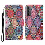 For Samsung Galaxy S21+ 5G Colored Drawing Pattern Horizontal Flip Leather Case with Holder & Card Slots & Wallet & Lanyard(Rhombus Totem)