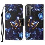 For Samsung Galaxy S21+ 5G Colored Drawing Pattern Horizontal Flip Leather Case with Holder & Card Slots & Wallet & Lanyard(Moon Butterfly)