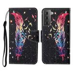 For Samsung Galaxy S21+ 5G Colored Drawing Pattern Horizontal Flip Leather Case with Holder & Card Slots & Wallet & Lanyard(Feather)