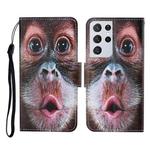 For Samsung Galaxy S21 Ultra 5G Colored Drawing Pattern Horizontal Flip Leather Case with Holder & Card Slots & Wallet & Lanyard(Orangutan)