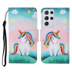 For Samsung Galaxy S21 Ultra 5G Colored Drawing Pattern Horizontal Flip Leather Case with Holder & Card Slots & Wallet & Lanyard(Rainbow Unicorn)