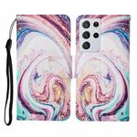 For Samsung Galaxy S21 Ultra 5G Colored Drawing Pattern Horizontal Flip Leather Case with Holder & Card Slots & Wallet & Lanyard(Whirlpool Marble)