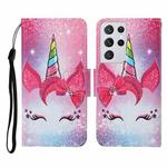For Samsung Galaxy S21 Ultra 5G Colored Drawing Pattern Horizontal Flip Leather Case with Holder & Card Slots & Wallet & Lanyard(Eyelash Unicorn)