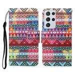 For Samsung Galaxy S21 Ultra 5G Colored Drawing Pattern Horizontal Flip Leather Case with Holder & Card Slots & Wallet & Lanyard(Tribal Ethnic Style)