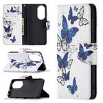 For Huawei P50 Colored Drawing Pattern Horizontal Flip Leather Case with Holder & Card Slots & Wallet(Blue Butterflies)