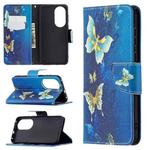 For Huawei P50 Colored Drawing Pattern Horizontal Flip Leather Case with Holder & Card Slots & Wallet(Gold Butterfly)