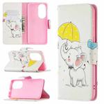 For Huawei P50 Colored Drawing Pattern Horizontal Flip Leather Case with Holder & Card Slots & Wallet(Umbrella Elephant)